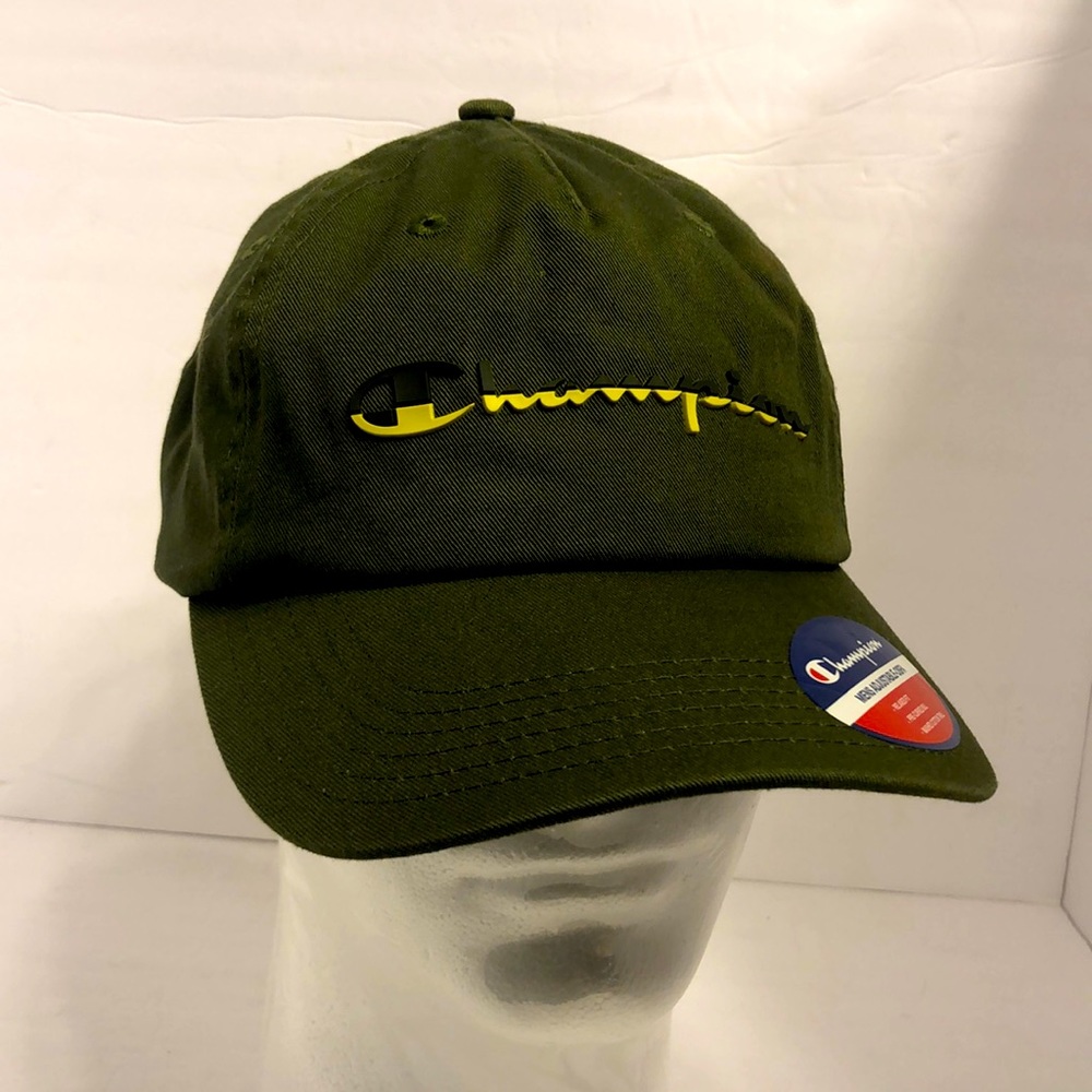 Champion Classic Baseball Adjustable Cap olive Green w/Yellow logo NWT